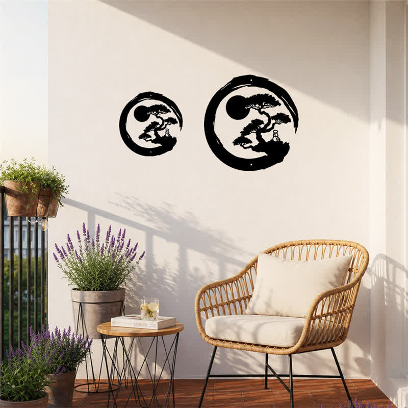 Buddha Stones Cerchio Zen in metallo, pino, illuminazione, bonsai, ferro, simboli significativi, arte da parete - image 9