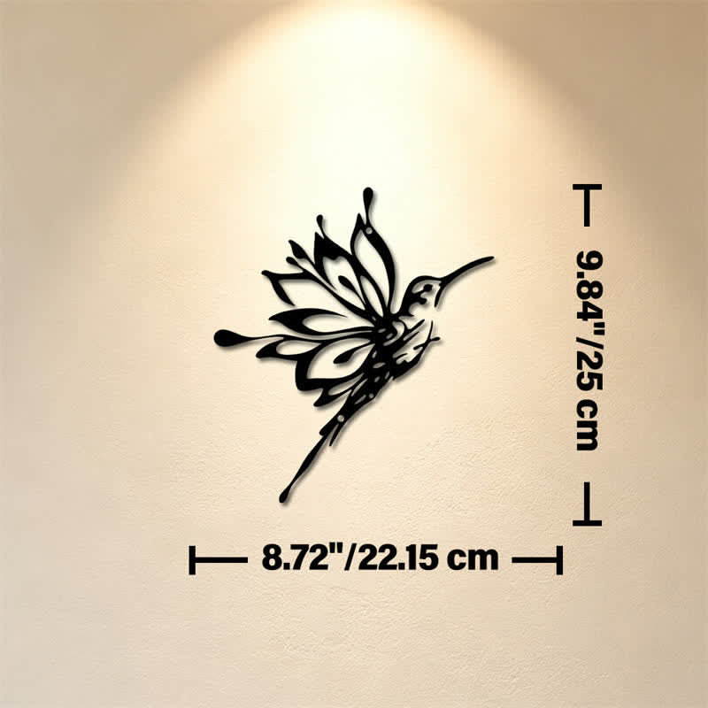 Buddha Stones Decorazione murale con silhouette in ferro nero opaco raffigurante un colibrì loto, nuovi inizi e simboli significativi. - Circa 22,15 cm x 25 cm x 0,1 cm / 8,72 pollici x 9,84 pollici x 0,04 pollici - image 2