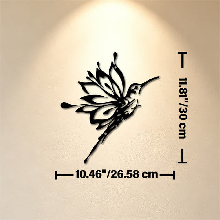 Buddha Stones Decorazione murale con silhouette in ferro nero opaco raffigurante un colibrì loto, nuovi inizi e simboli significativi. - Circa 26,58 cm x 30 cm x 0,1 cm / 10,46 pollici x 11,81 pollici x 0,04 pollici - image 4