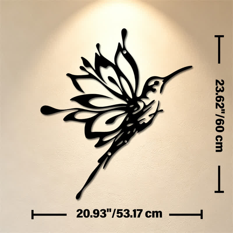 Buddha Stones Decorazione murale con silhouette in ferro nero opaco raffigurante un colibrì loto, nuovi inizi e simboli significativi. - Circa 53,17 cm x 60 cm x 0,12 cm / 20,93 pollici x 23,62 pollici x 0,05 pollici - image 12