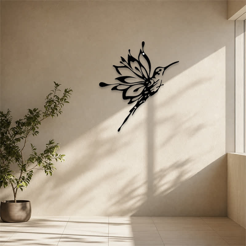 Buddha Stones Decorazione murale con silhouette in ferro nero opaco raffigurante un colibrì loto, nuovi inizi e simboli significativi. - image 11