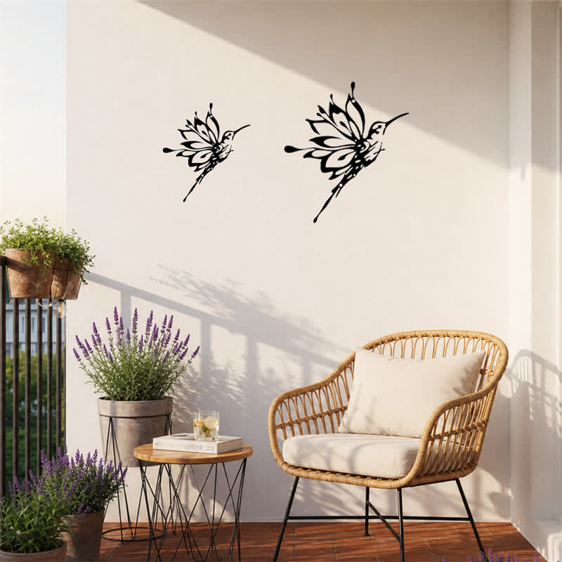 Buddha Stones Decorazione murale con silhouette in ferro nero opaco raffigurante un colibrì loto, nuovi inizi e simboli significativi. - image 9