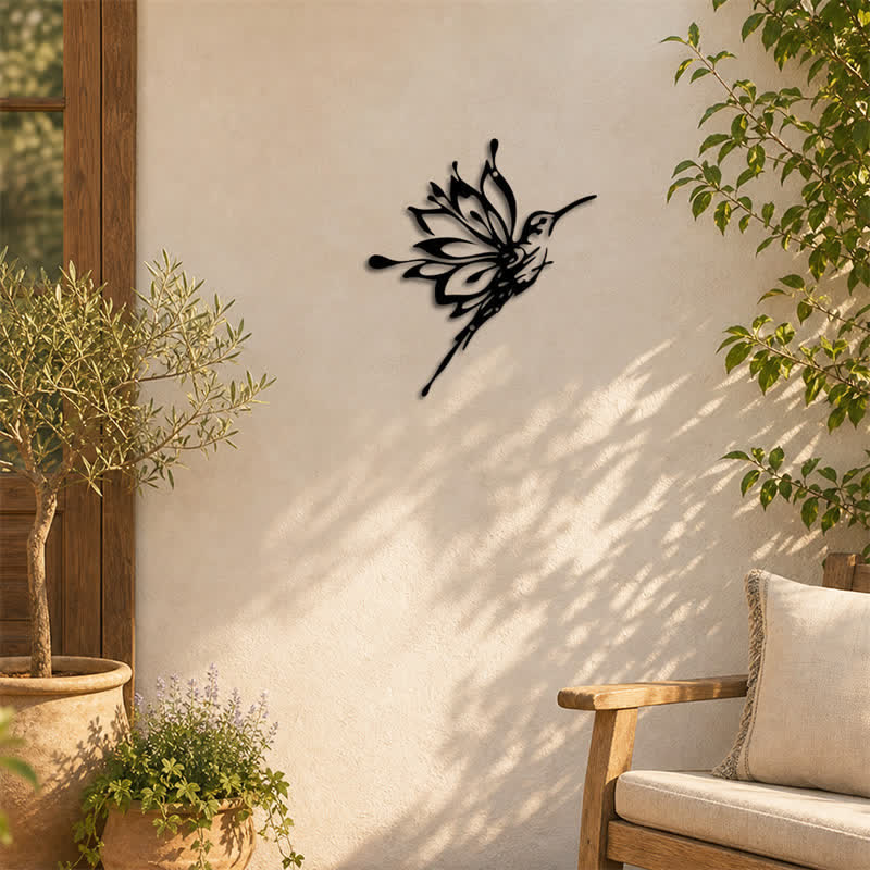 Buddha Stones Decorazione murale con silhouette in ferro nero opaco raffigurante un colibrì loto, nuovi inizi e simboli significativi. - image 5