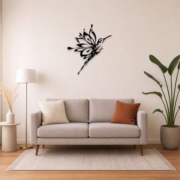 Buddha Stones Decorazione murale con silhouette in ferro nero opaco raffigurante un colibrì loto, nuovi inizi e simboli significativi. - image 13