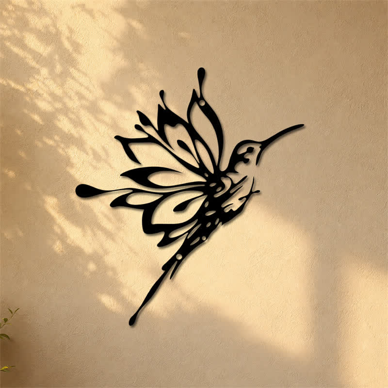 Buddha Stones Decorazione murale con silhouette in ferro nero opaco raffigurante un colibrì loto, nuovi inizi e simboli significativi. - image 7