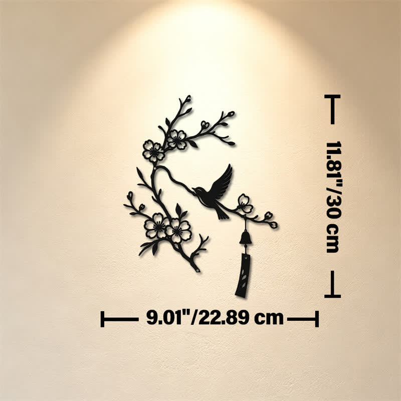 Buddha Stones Decorazione murale in ferro con uccelli e rami fioriti, simboli significativi. - Nero - Circa 22,89 cm x 30 cm x 0,1 cm / 9,01 pollici x 11,81 pollici x 0,04 pollici - image 4