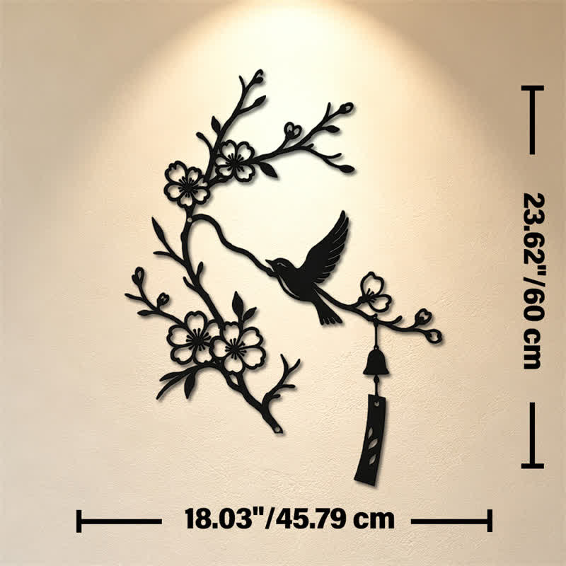 Buddha Stones Decorazione murale in ferro con uccelli e rami fioriti, simboli significativi. - Nero - Circa 45,79 cm x 60 cm x 0,12 cm / 18,03 pollici x 23,62 pollici x 0,05 pollici - image 11