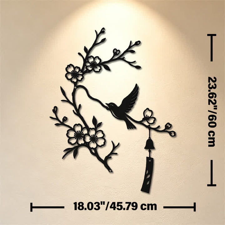 Buddha Stones Decorazione murale in ferro con uccelli e rami fioriti, simboli significativi. - Nero - Circa 45,79 cm x 60 cm x 0,12 cm / 18,03 pollici x 23,62 pollici x 0,05 pollici - image 11