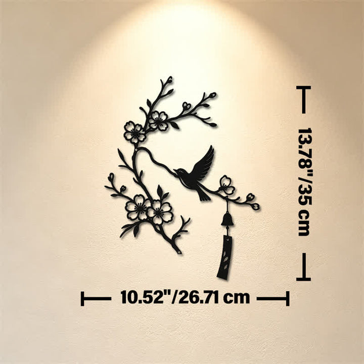 Buddha Stones Decorazione murale in ferro con uccelli e rami fioriti, simboli significativi. - Nero - Circa 26,71 cm x 35 cm x 0,1 cm / 10,52 pollici x 13,78 pollici x 0,04 pollici - image 6