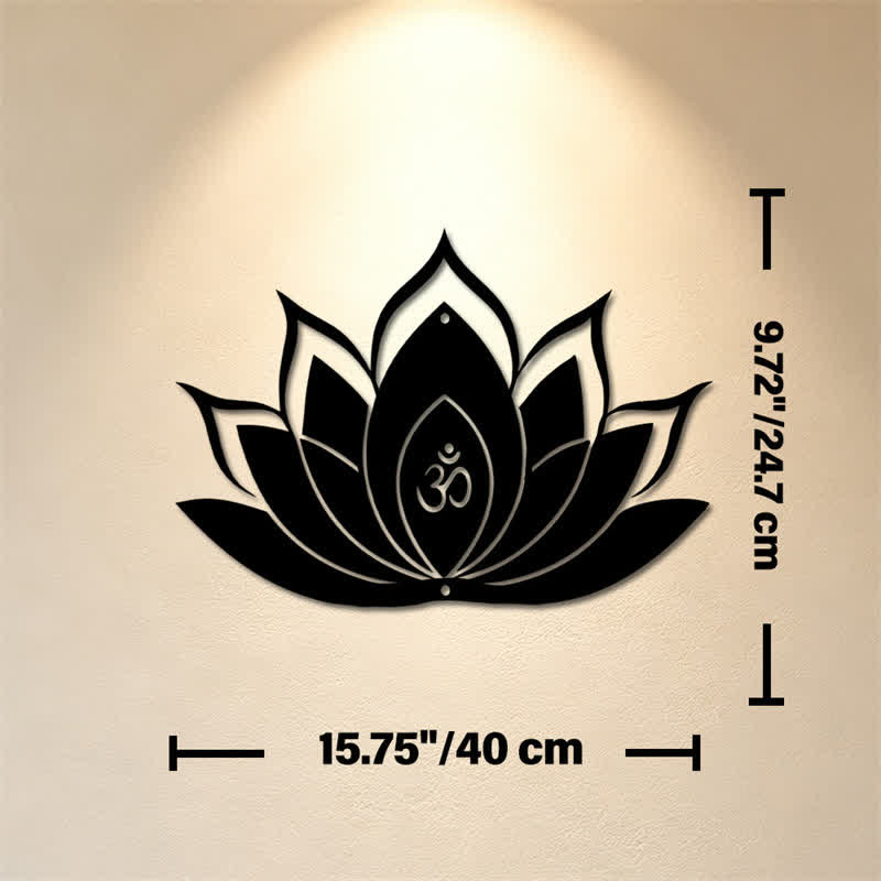Buddha Stones Silhouette di loto OM, simbolo zen, in ferro, decorazione murale con simboli significativi - Circa 40 cm x 24,70 cm x 0,1 cm / 15,75 pollici x 9,72 pollici x 0,04 pollici - image 7