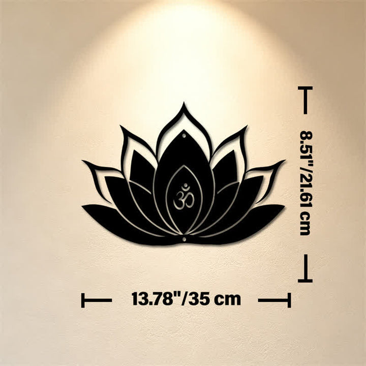 Buddha Stones Silhouette di loto OM, simbolo zen, in ferro, decorazione murale con simboli significativi - Circa 35 cm x 21,61 cm x 0,1 cm / 13,78 pollici x 8,51 pollici x 0,04 pollici - image 6