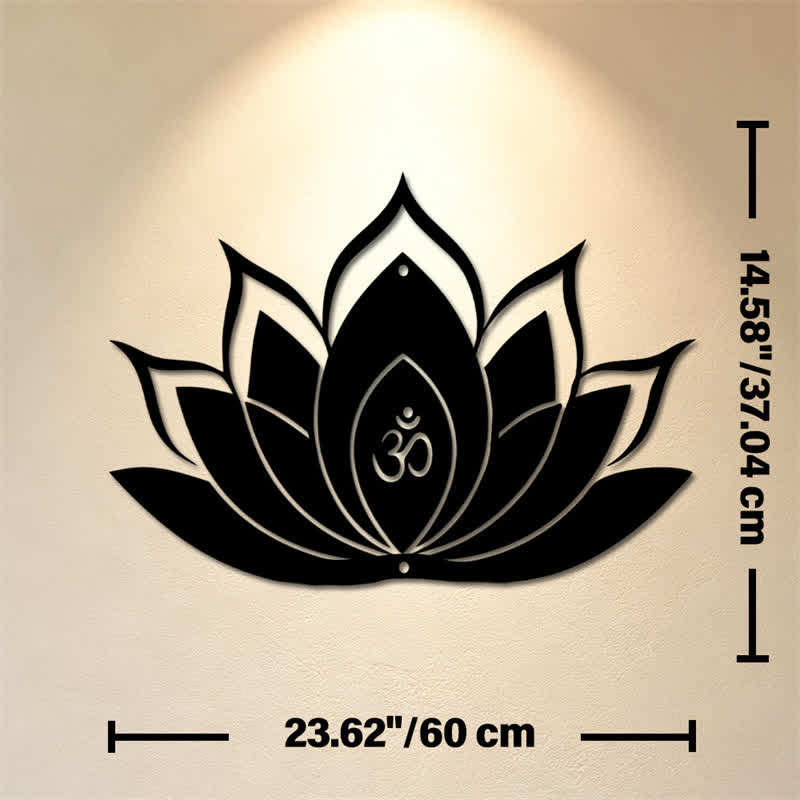 Buddha Stones Silhouette di loto OM, simbolo zen, in ferro, decorazione murale con simboli significativi - Circa 60 cm x 37,04 cm x 0,12 cm / 23,62 pollici x 14,58 pollici x 0,05 pollici - image 12