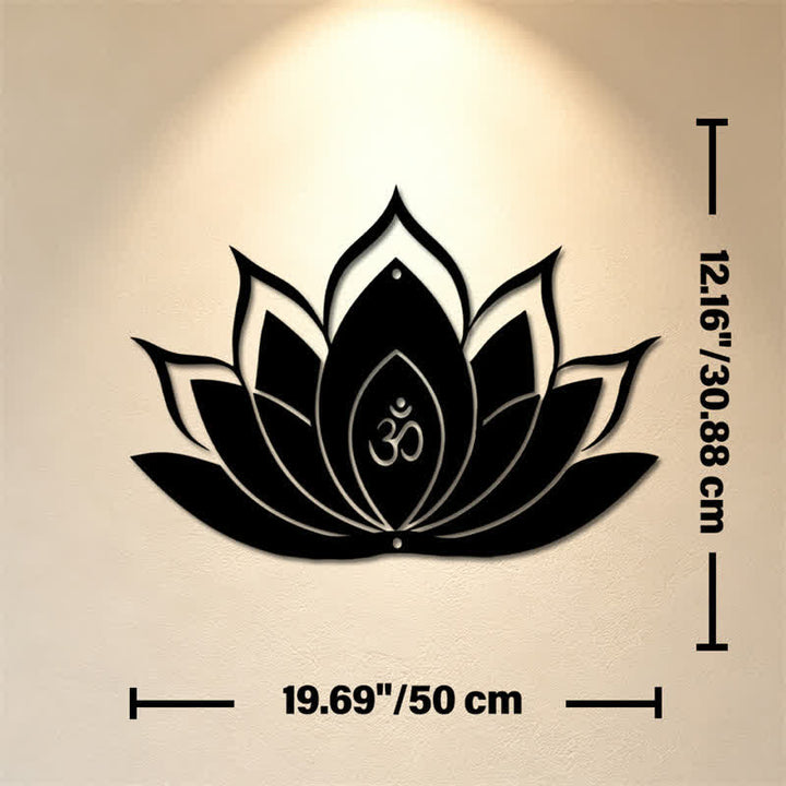 Buddha Stones Silhouette di loto OM, simbolo zen, in ferro, decorazione murale con simboli significativi - Circa 50 cm x 30,88 cm x 0,12 cm / 19,69 pollici x 12,16 pollici x 0,05 pollici - image 8