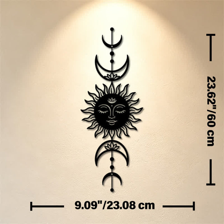 Buddha Stones Decorazione murale in ferro con simboli significativi di loto, sole e luna in stile boho e intuizione. - Nero - Circa 23,08 cm x 60 cm x 0,12 cm / 9,09 pollici x 23,62 pollici x 0,05 pollici - image 9