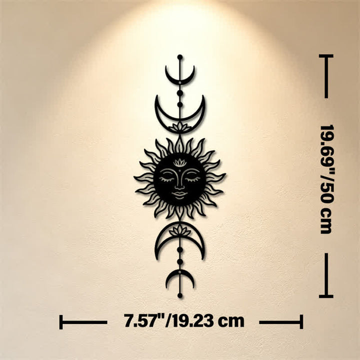 Buddha Stones Decorazione murale in ferro con simboli significativi di loto, sole e luna in stile boho e intuizione. - Nero - Circa 19,23 cm x 50 cm x 0,12 cm / 7,57 pollici x 19,69 pollici x 0,05 pollici - image 8