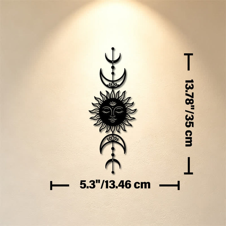 Buddha Stones Decorazione murale in ferro con simboli significativi di loto, sole e luna in stile boho e intuizione. - Nero - Circa 13,46 cm x 35 cm x 0,1 cm / 5,30 pollici x 13,78 pollici x 0,04 pollici - image 5