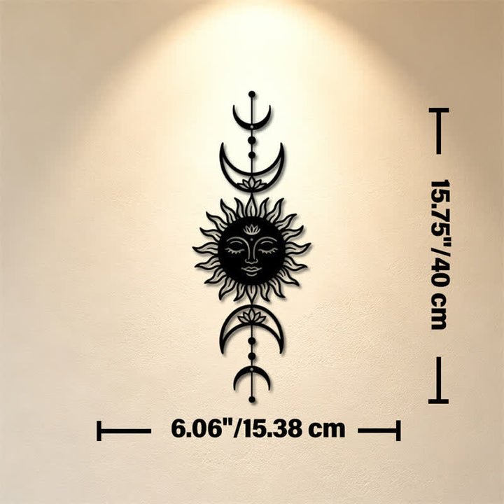 Buddha Stones Decorazione murale in ferro con simboli significativi di loto, sole e luna in stile boho e intuizione. - Nero - Circa 15,38 cm x 40 cm x 0,1 cm / 6,06 pollici x 15,75 pollici x 0,04 pollici - image 7