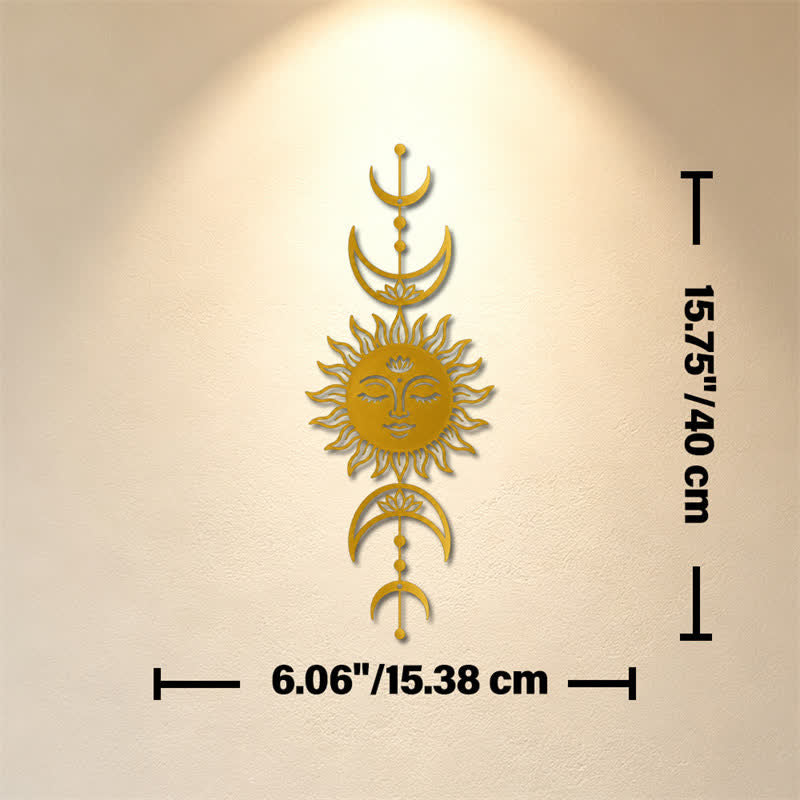 Buddha Stones Decorazione murale in ferro con simboli significativi di loto, sole e luna in stile boho e intuizione. - D'oro - Circa 15,38 cm x 40 cm x 0,1 cm / 6,06 pollici x 15,75 pollici x 0,04 pollici - image 19