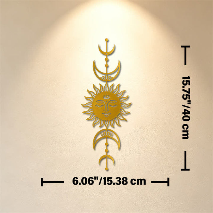 Buddha Stones Decorazione murale in ferro con simboli significativi di loto, sole e luna in stile boho e intuizione. - D'oro - Circa 15,38 cm x 40 cm x 0,1 cm / 6,06 pollici x 15,75 pollici x 0,04 pollici - image 19