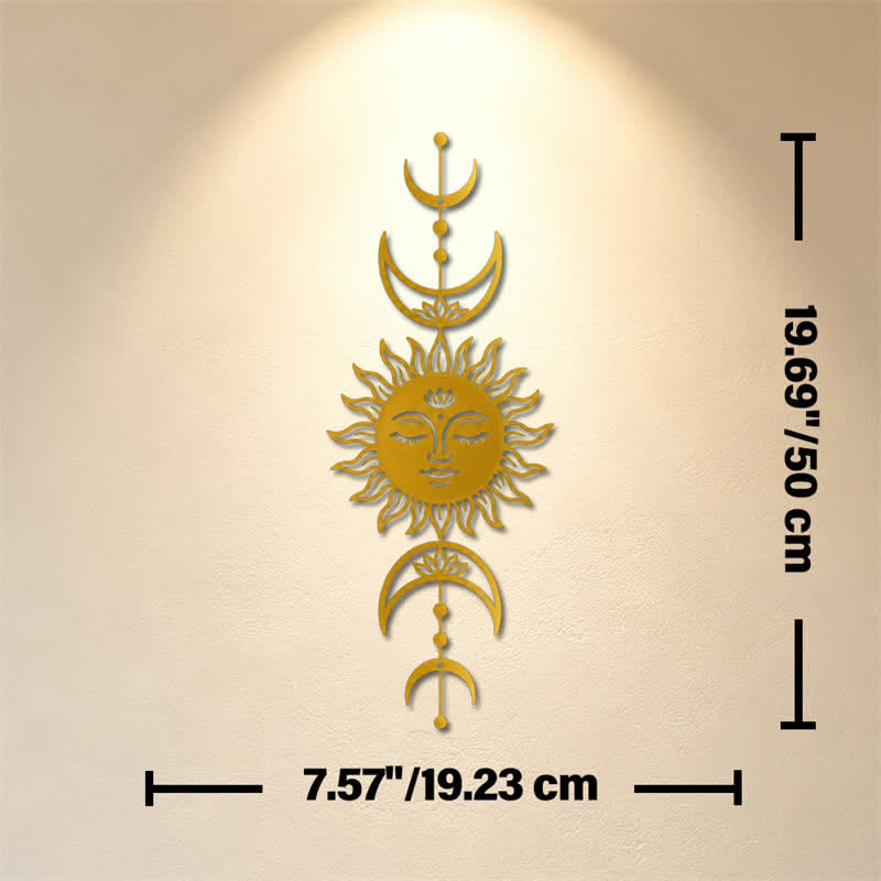 Buddha Stones Decorazione murale in ferro con simboli significativi di loto, sole e luna in stile boho e intuizione. - D'oro - Circa 19,23 cm x 50 cm x 0,12 cm / 7,57 pollici x 19,69 pollici x 0,05 pollici - image 21