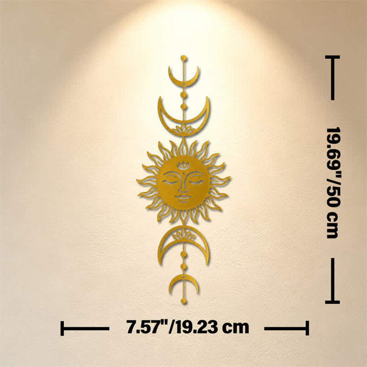 Buddha Stones Decorazione murale in ferro con simboli significativi di loto, sole e luna in stile boho e intuizione. - D'oro - Circa 19,23 cm x 50 cm x 0,12 cm / 7,57 pollici x 19,69 pollici x 0,05 pollici - image 21
