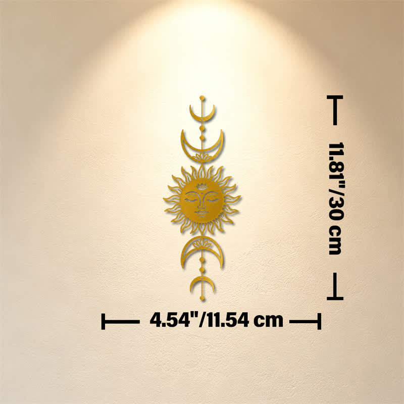 Buddha Stones Decorazione murale in ferro con simboli significativi di loto, sole e luna in stile boho e intuizione. - D'oro - Circa 11,54 cm x 30 cm x 0,1 cm / 4,54 pollici x 11,81 pollici x 0,04 pollici - image 16