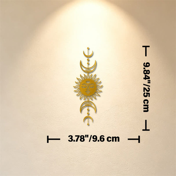 Buddha Stones Decorazione murale in ferro con simboli significativi di loto, sole e luna in stile boho e intuizione. - D'oro - Circa 9,60 cm x 25 cm x 0,1 cm / 3,78 pollici x 9,84 pollici x 0,04 pollici - image 14