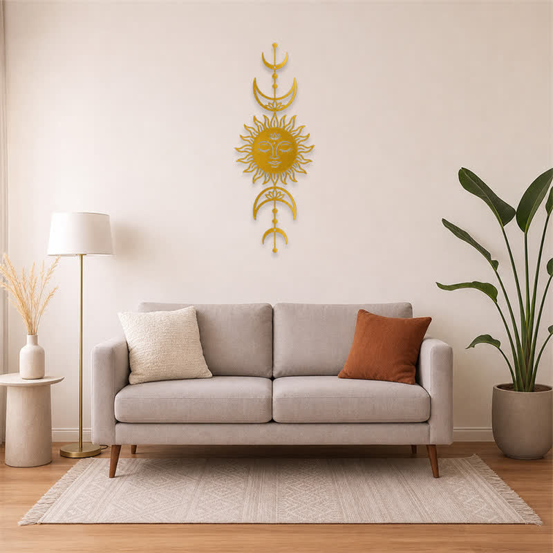 Buddha Stones Decorazione murale in ferro con simboli significativi di loto, sole e luna in stile boho e intuizione. - image 23
