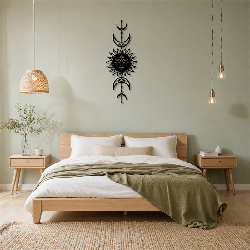 Buddha Stones Decorazione murale in ferro con simboli significativi di loto, sole e luna in stile boho e intuizione. - image 11