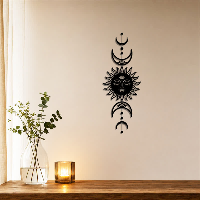 Buddha Stones Decorazione murale in ferro con simboli significativi di loto, sole e luna in stile boho e intuizione. - image 3