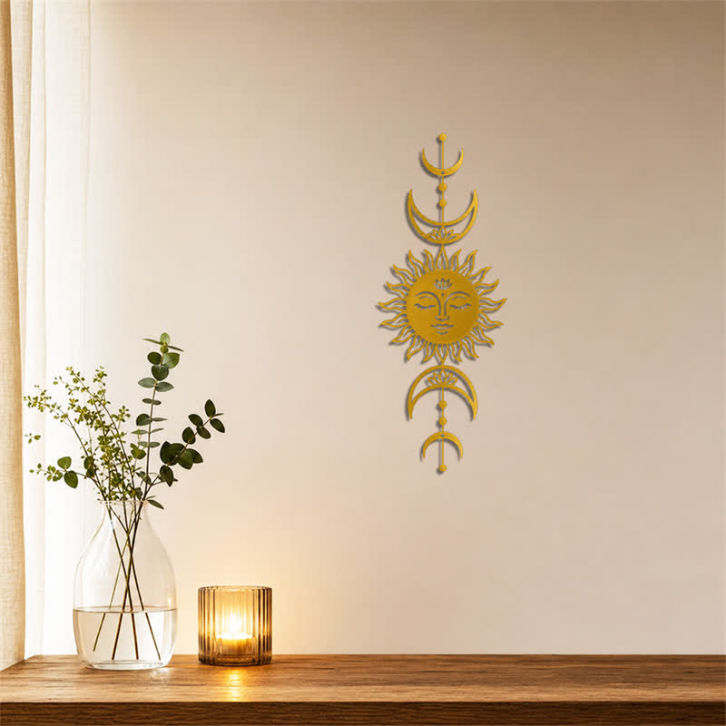 Buddha Stones Decorazione murale in ferro con simboli significativi di loto, sole e luna in stile boho e intuizione. - image 15