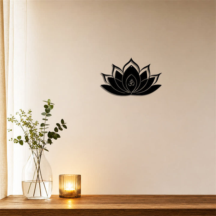 Buddha Stones Silhouette di loto OM, simbolo zen, in ferro, decorazione murale con simboli significativi - image 4