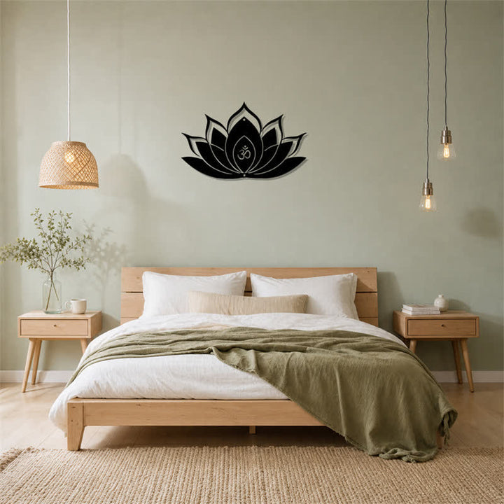 Buddha Stones Silhouette di loto OM, simbolo zen, in ferro, decorazione murale con simboli significativi - image 13