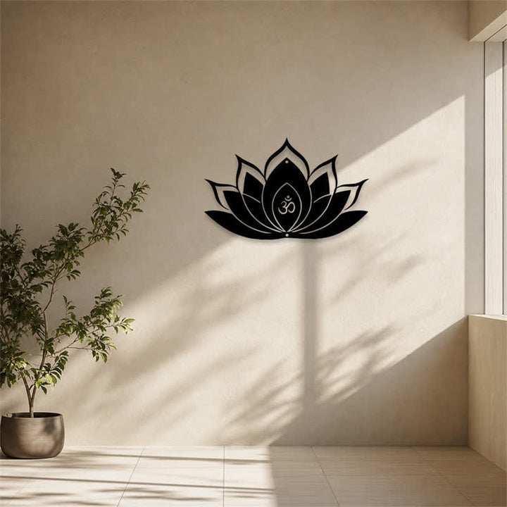 Buddha Stones Silhouette di loto OM, simbolo zen, in ferro, decorazione murale con simboli significativi - image 9