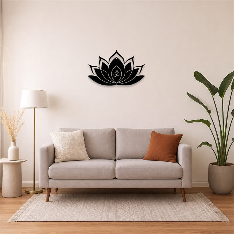 Buddha Stones Silhouette di loto OM, simbolo zen, in ferro, decorazione murale con simboli significativi - image 11