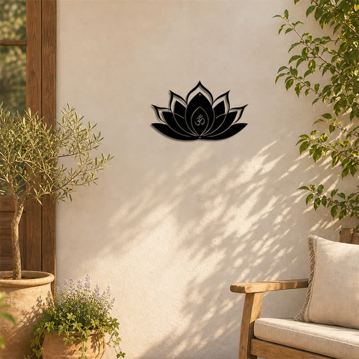Buddha Stones Silhouette di loto OM, simbolo zen, in ferro, decorazione murale con simboli significativi - image 5