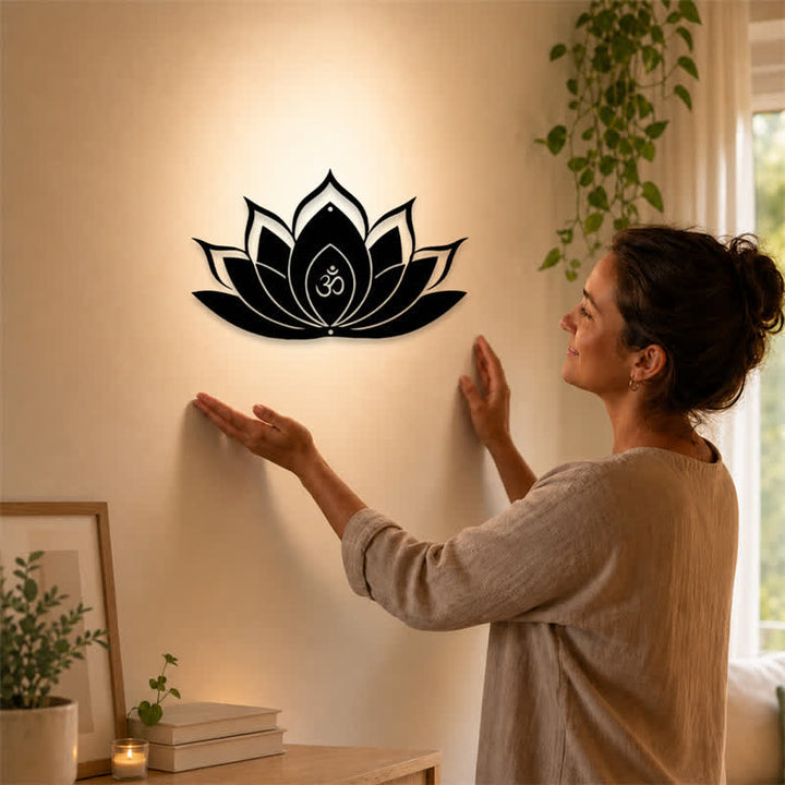 Buddha Stones Silhouette di loto OM, simbolo zen, in ferro, decorazione murale con simboli significativi - image 10