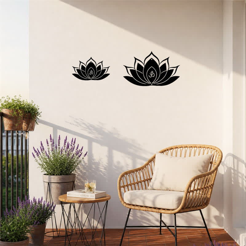 Buddha Stones Silhouette di loto OM, simbolo zen, in ferro, decorazione murale con simboli significativi - image 2