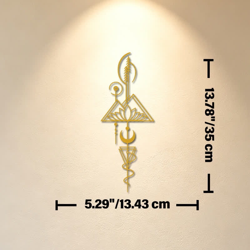 Buddha Stones Decorazione murale verticale in metallo di ferro con simboli significativi: Loto, Luna, Illuminazione, Illuminazione. - Oro - Circa 13,43 cm x 35 cm x 0,1 cm / 5,29 pollici x 13,78 pollici x 0,04 pollici - image 6