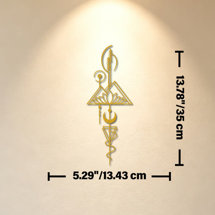 Buddha Stones Decorazione murale verticale in metallo di ferro con simboli significativi: Loto, Luna, Illuminazione, Illuminazione. - Oro - Circa 13,43 cm x 35 cm x 0,1 cm / 5,29 pollici x 13,78 pollici x 0,04 pollici - image 6