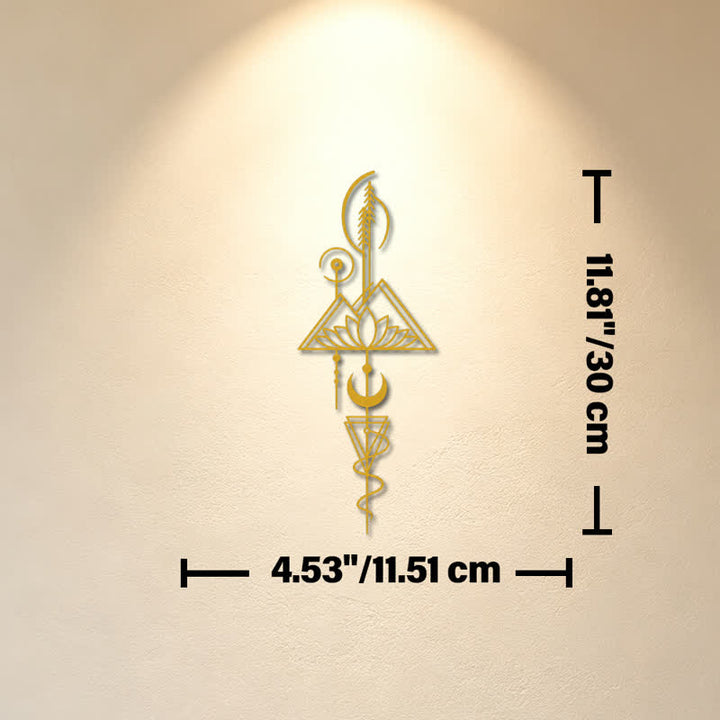 Buddha Stones Decorazione murale verticale in metallo di ferro con simboli significativi: Loto, Luna, Illuminazione, Illuminazione. - Oro - Circa 11,51 cm x 30 cm x 0,1 cm / 4,53 pollici x 11,81 pollici x 0,04 pollici - image 4