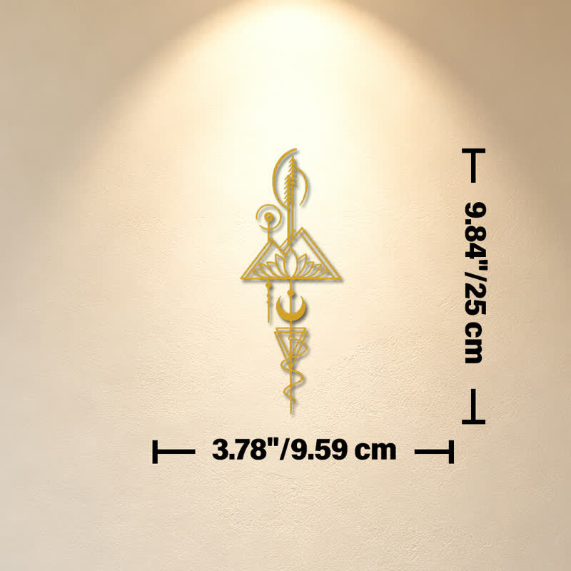 Buddha Stones Decorazione murale verticale in metallo di ferro con simboli significativi: Loto, Luna, Illuminazione, Illuminazione. - Oro - Circa 9,59 cm x 25 cm x 0,1 cm / 3,78 pollici x 9,84 pollici x 0,04 pollici - image 2
