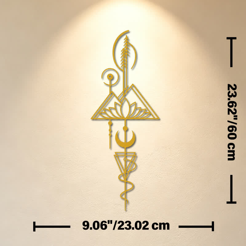 Buddha Stones Decorazione murale verticale in metallo di ferro con simboli significativi: Loto, Luna, Illuminazione, Illuminazione. - Oro - Circa 23,02 cm x 60 cm x 0,12 cm / 9,06 pollici x 23,62 pollici x 0,05 pollici - image 12