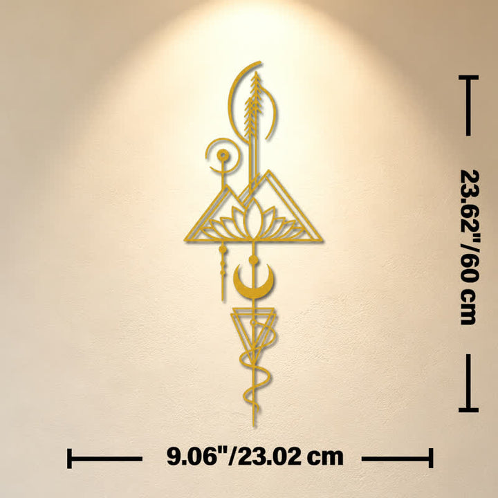 Buddha Stones Decorazione murale verticale in metallo di ferro con simboli significativi: Loto, Luna, Illuminazione, Illuminazione. - Oro - Circa 23,02 cm x 60 cm x 0,12 cm / 9,06 pollici x 23,62 pollici x 0,05 pollici - image 12