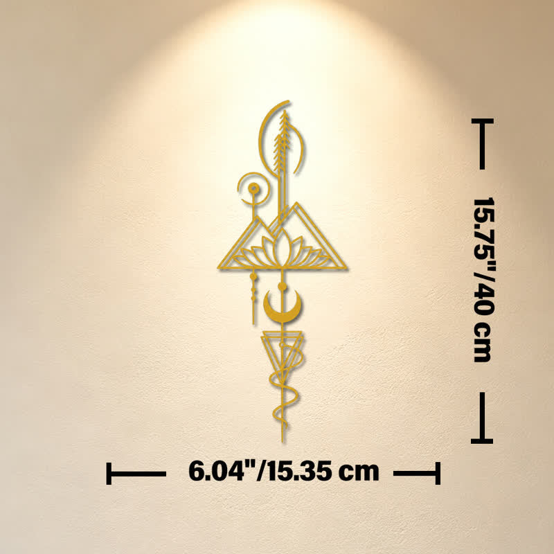 Buddha Stones Decorazione murale verticale in metallo di ferro con simboli significativi: Loto, Luna, Illuminazione, Illuminazione. - Oro - Circa 15,35 cm x 40 cm x 0,1 cm / 6,04 pollici x 15,75 pollici x 0,04 pollici - image 8