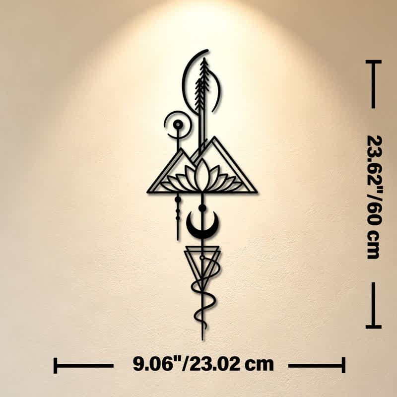 Buddha Stones Decorazione murale verticale in metallo di ferro con simboli significativi: Loto, Luna, Illuminazione, Illuminazione. - Nero - Circa 23,02 cm x 60 cm x 0,12 cm / 9,06 pollici x 23,62 pollici x 0,05 pollici - image 27
