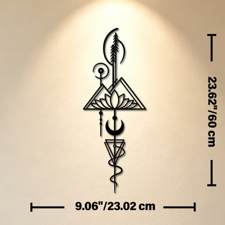 Buddha Stones Decorazione murale verticale in metallo di ferro con simboli significativi: Loto, Luna, Illuminazione, Illuminazione. - Nero - Circa 23,02 cm x 60 cm x 0,12 cm / 9,06 pollici x 23,62 pollici x 0,05 pollici - image 27