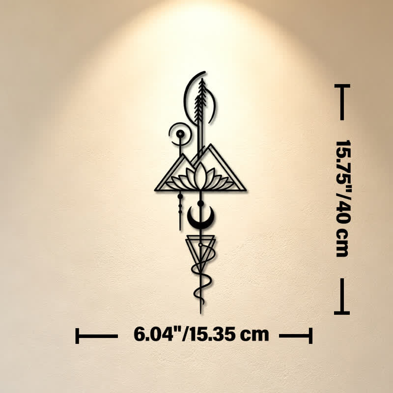 Buddha Stones Decorazione murale verticale in metallo di ferro con simboli significativi: Loto, Luna, Illuminazione, Illuminazione. - Nero - Circa 15,35 cm x 40 cm x 0,1 cm / 6,04 pollici x 15,75 pollici x 0,04 pollici - image 23