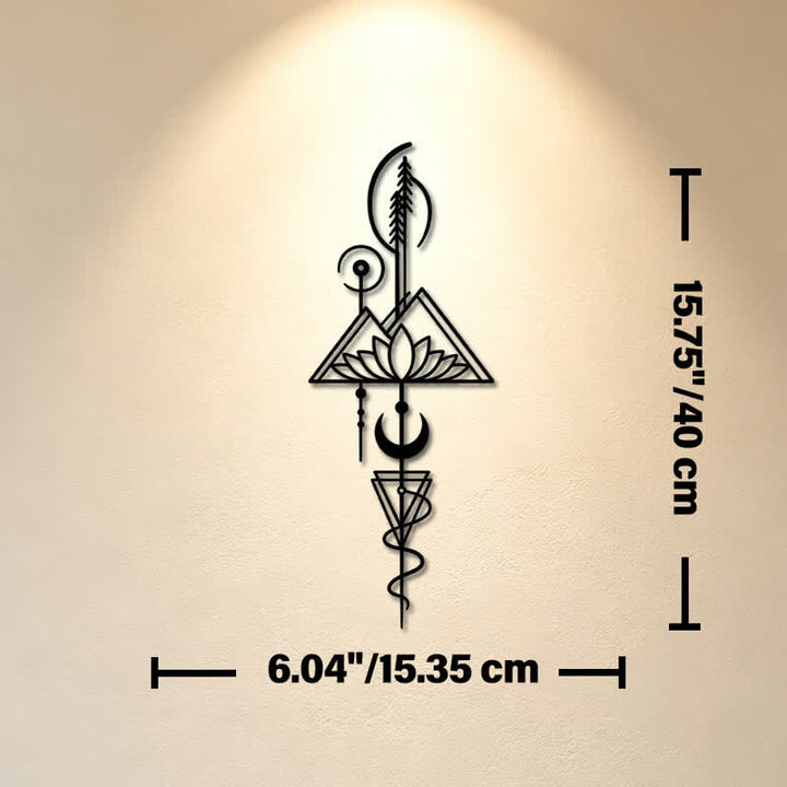 Buddha Stones Decorazione murale verticale in metallo di ferro con simboli significativi: Loto, Luna, Illuminazione, Illuminazione. - Nero - Circa 15,35 cm x 40 cm x 0,1 cm / 6,04 pollici x 15,75 pollici x 0,04 pollici - image 23