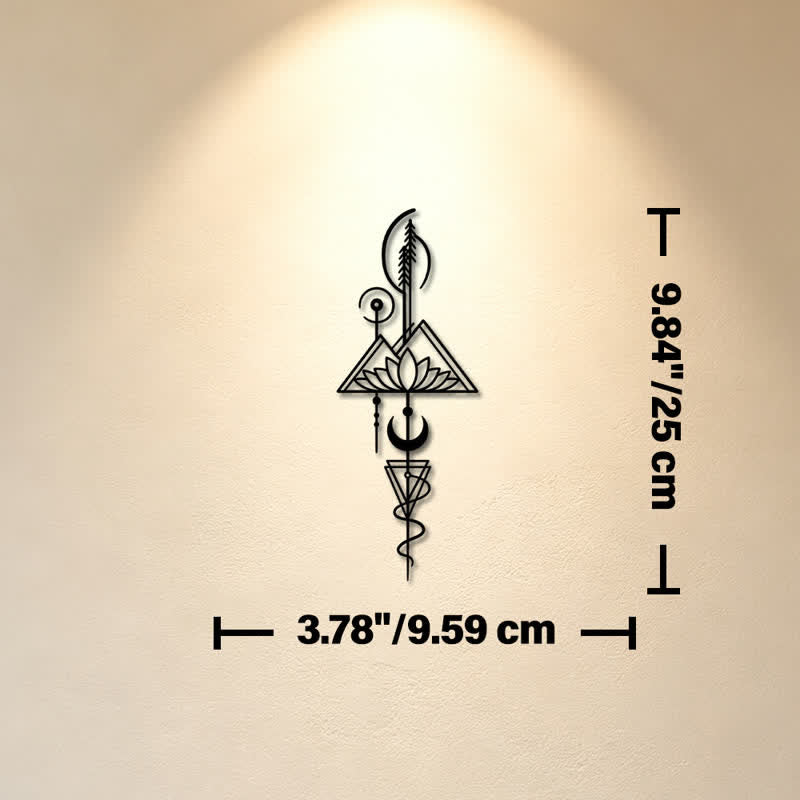 Buddha Stones Decorazione murale verticale in metallo di ferro con simboli significativi: Loto, Luna, Illuminazione, Illuminazione. - Nero - Circa 9,59 cm x 25 cm x 0,1 cm / 3,78 pollici x 9,84 pollici x 0,04 pollici - image 17